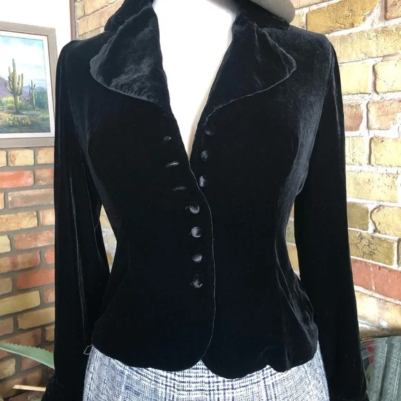 Vintage Black 90s Silk Rayon Velvet blouse size small - Picture 3 of 6